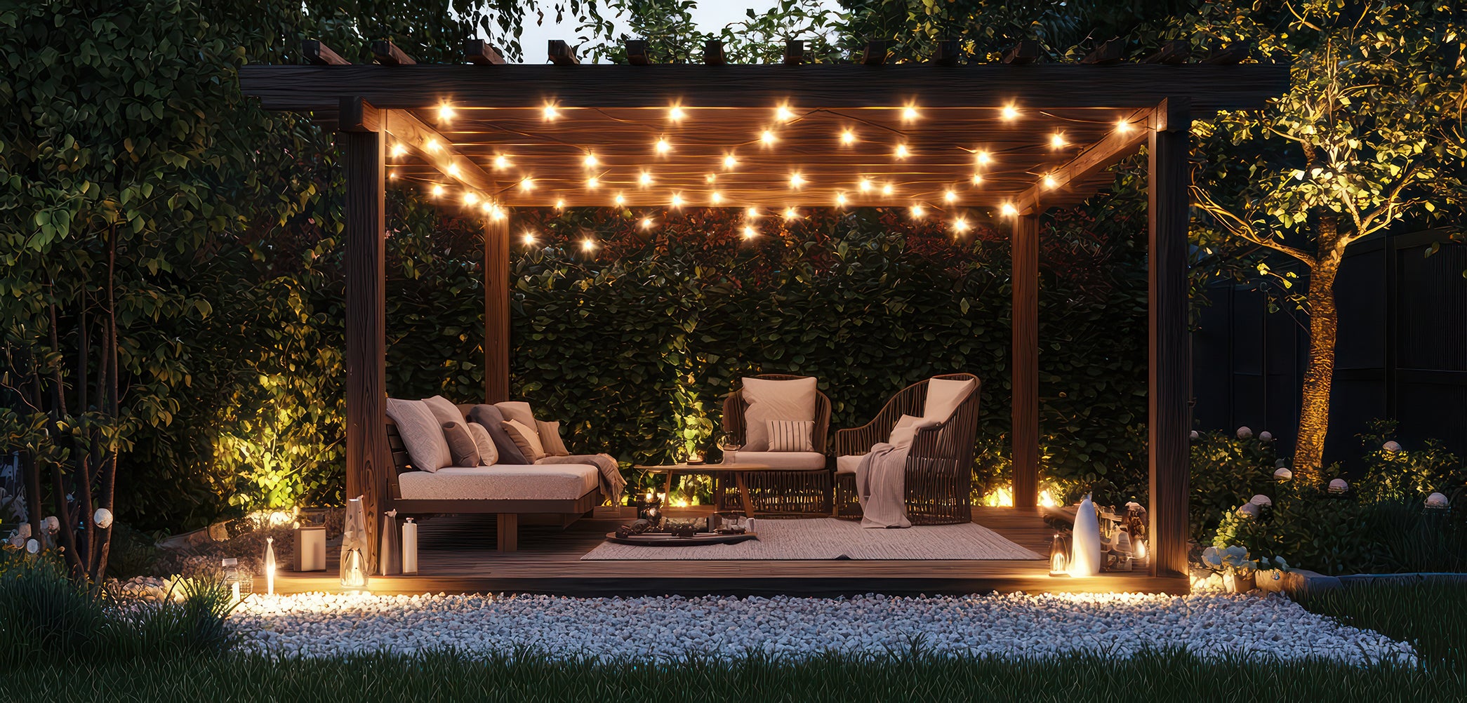 Wood Pergola with Integrated Ambient Lighting